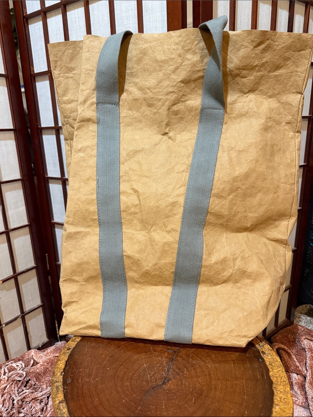 Trader Joe’s Extra Large Washable Paper Tote Bag Gray Straps Pre-Owned